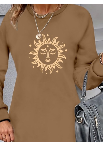 Ulak Handmader Kadın Uzun Kollu Bisiklet Yaka Güneş Desenli Viskon Iki Iplik Elbise fiyatları