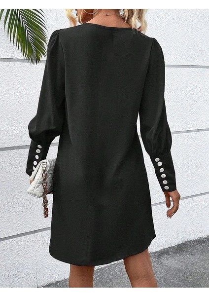 Ulak Handmader Kadın Uzun Kollu V Yakalı Kısa Ithal Krep Elbise fiyatları