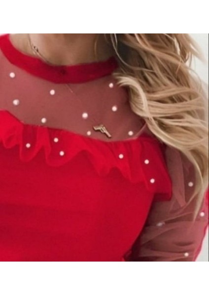 Ulak Handmader Kadın Uzun Kollu Inci Detaylı Tüllü Viskon Bluz modelleri