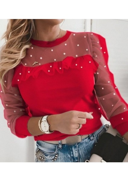 Ulak Handmader Kadın Uzun Kollu Inci Detaylı Tüllü Viskon Bluz fırsatları