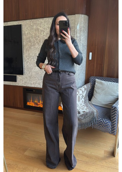 Ütü Çizgi Detay Palazzo Jean- Kahverengi indirimleri