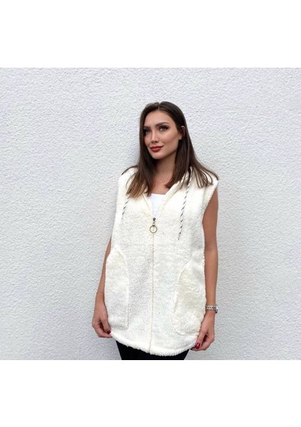 Ulak Handmader Kadın Kapüşon ve Fermuar Detay Welsoft Kolsuz Yelek