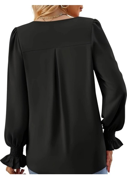 Ulak Handmader Kadın Uzun Kollu V Yakalı Salaş Ithal Krep Bluz modelleri