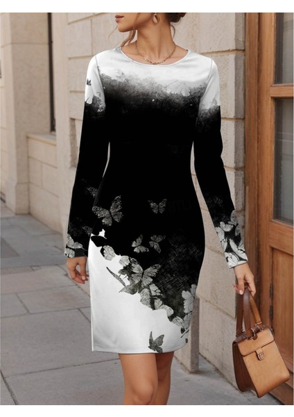 Ulak Handmader Kadın Uzun Kollu Bisiklet Yaka Çiçek Desenli Kısa Şardonlu Dalgıç Elbise modelleri