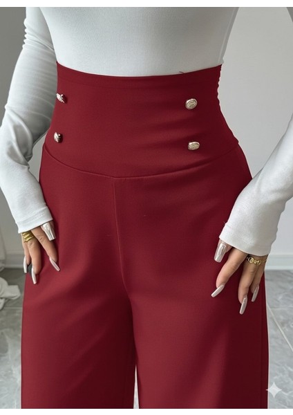 Ulak Handmader Kadın Yüksek Bel Düğmeli Geniş Paçalı Ithal Krep Pantolon fiyatları