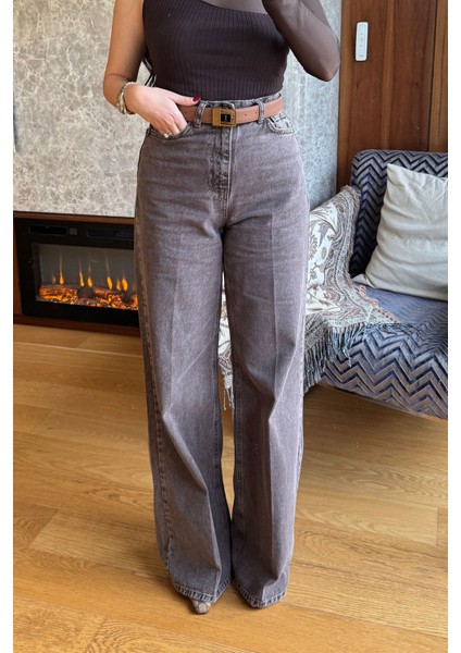 Ütü Çizgi Detay Palazzo Jean- Açık Kahve