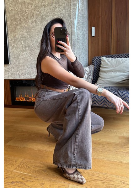 Ütü Çizgi Detay Palazzo Jean- Açık Kahve fırsatları