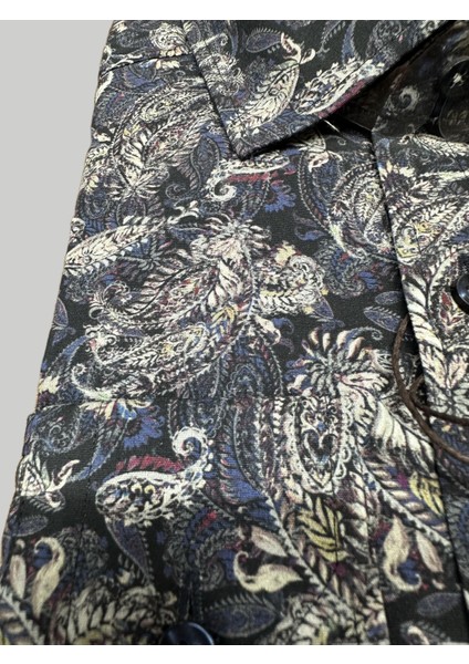 Lacivert Paisley Desenli Erkek Gömlek modelleri