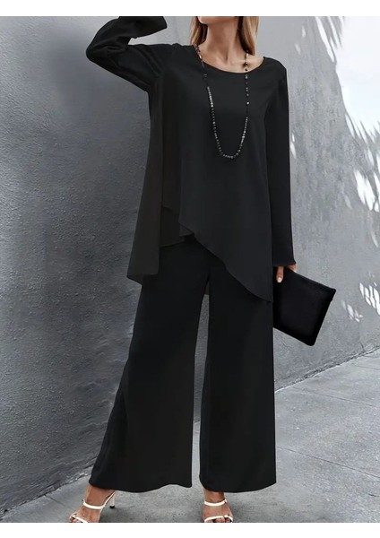 Ulak Handmader Kadın Uzun Kollu Asimetrik Detaylı Salaş Sandy Bluz ve Pantolon Ikili Takım fırsatları