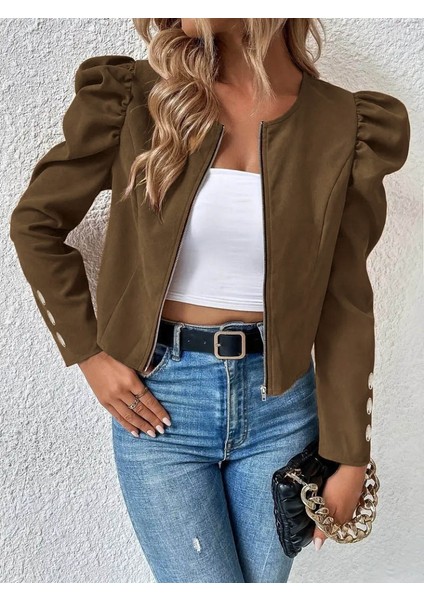 Ulak Handmader Kadın Uzun Kollu Önden Fermuarlı Balon Kol Süet Ceket fiyatları