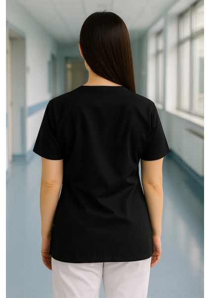 Mırach Med Kadın Tek Üst 4 Cepli Scrubs Forma - Siyah modelleri