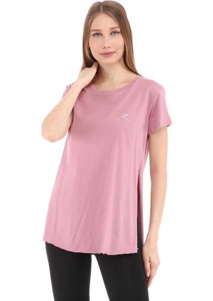 Kadın %100 Pamuk Bisiklet Yaka T-Shirt Fumus Pembe fiyatları