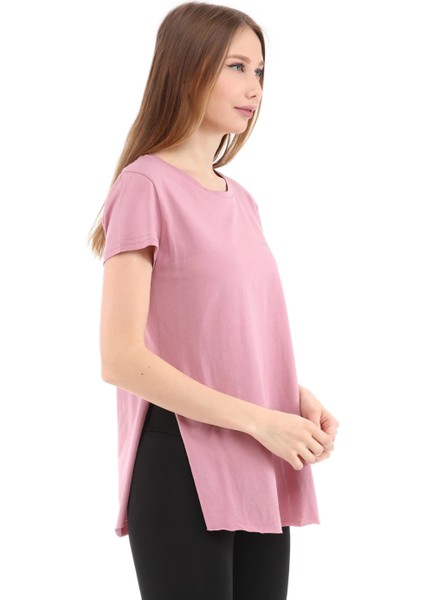 Kadın %100 Pamuk Bisiklet Yaka T-Shirt Fumus Pembe modelleri