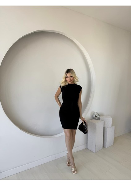 Ulak Handmader Kadın Kısa Kap Kollu Bisiklet Yaka Belden Bağlamalı Modal Mini Elbise fırsatları