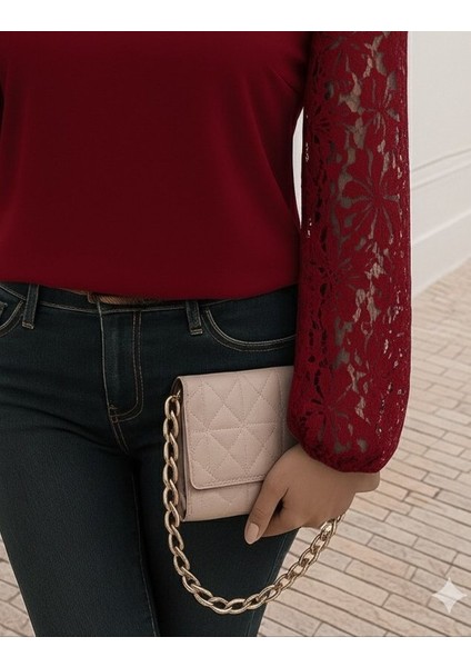 Ulak Handmader Kadın Uzun Kollu Asimetrik Yakalı Dantelli Ithal Krep Bluz modelleri