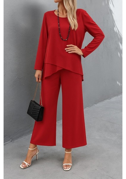 Ulak Handmader Kadın Uzun Kollu Asimetrik Detaylı Salaş Sandy Bluz ve Pantolon Ikili Takım