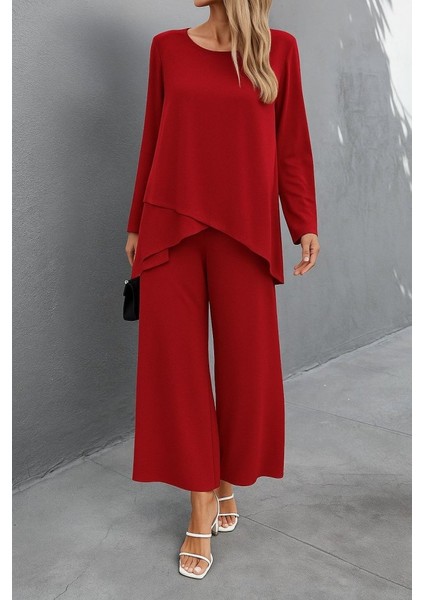Ulak Handmader Kadın Uzun Kollu Asimetrik Detaylı Salaş Sandy Bluz ve Pantolon Ikili Takım modelleri