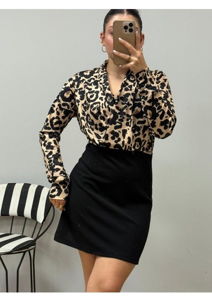 Ulak Handmader Kadın Uzun Kollu Kruvaze Yakalı Üst Dalgıç Alt Ithal Krep Mini Elbise fırsatları