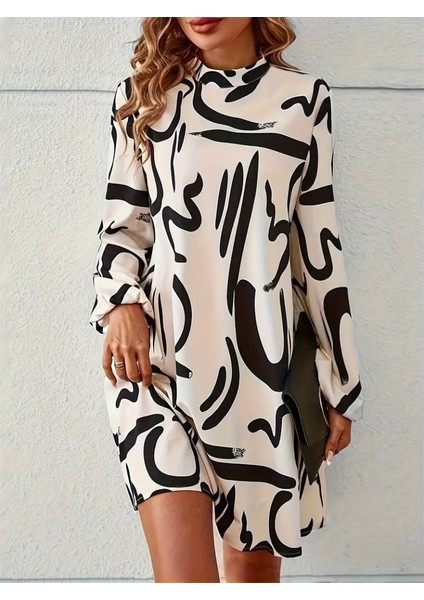 Ulak Handmader Kadın Uzun Kollu Balıkçı Yaka Desenli Şardonlu Dalgıç Elbise fiyatları