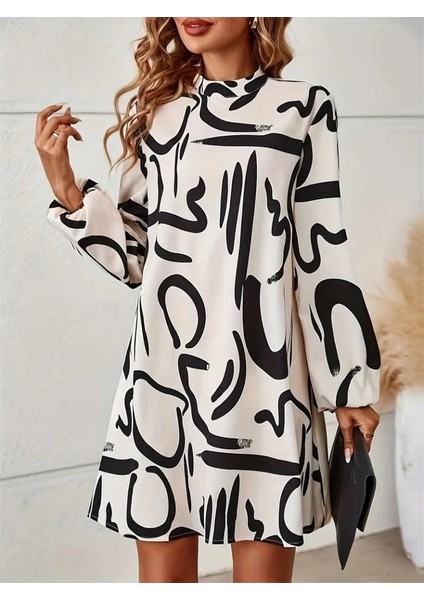 Ulak Handmader Kadın Uzun Kollu Balıkçı Yaka Desenli Şardonlu Dalgıç Elbise indirimleri