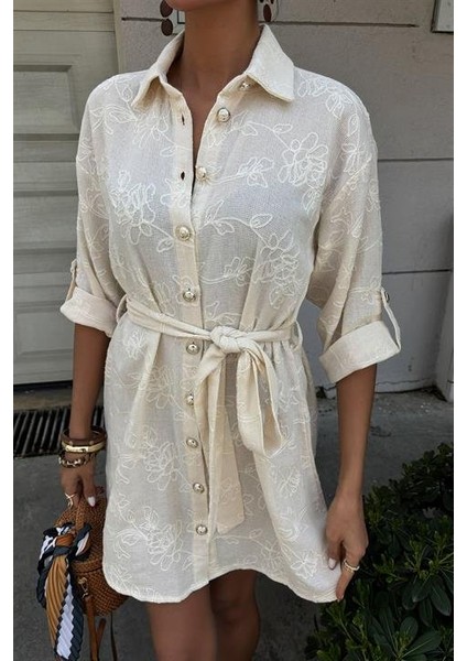 Ulak Handmader Süzene Nakışlı ve Gold Düğmeli Elbise 2742