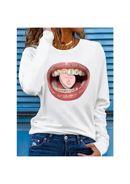 Ulak Handmader Kadın Uzun Kollu Bisiklet Yaka Baskılı Viskon Bluz