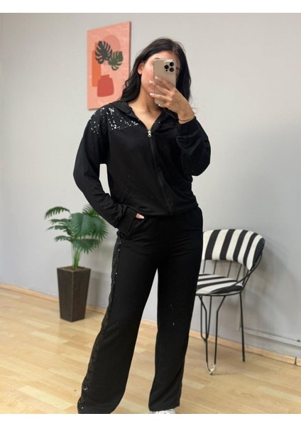 Ulak Handmader Kadın Iki Iplik Kumaş Pul ve Fermuar Detaylı Ikili Takım