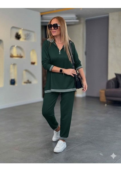 Ulak Handmader Kadın Uzun Kollu Fermuarlı Şerit Detay Desenli Alt Üst Ikili Viskon Iki Iplik Takım fiyatları