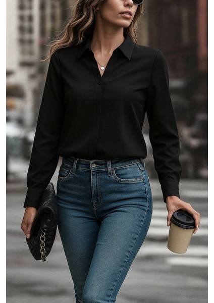 Ulak Handmader Kadın Uzun Kollu Yakalı Trikoton Gömlek