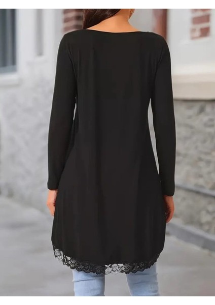 Ulak Handmader Kadın Uzun Kollu Bisiklet Yaka Asimetrik Kesim Detaylı Dantelli Viskon Bluz modelleri