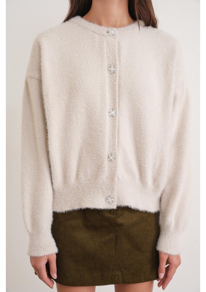 6902 Kadın Sakallı Basic Yumuşak Dokulu Triko Hırka Naturel indirimleri