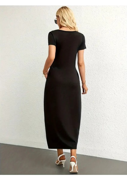 Ulak Handmader Kadın Kısa Kollu Yakası Yuvarlak Cepli Viskon Elbise fırsatları