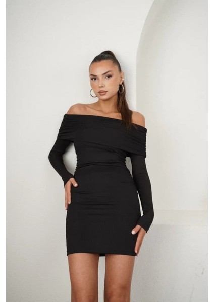 Ulak Handmader Kadın Madonna Mendil Yaka Fırsat Ürün Büzgülü Mini Elbise