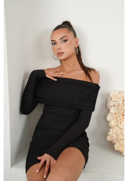 Ulak Handmader Kadın Madonna Mendil Yaka Fırsat Ürün Büzgülü Mini Elbise