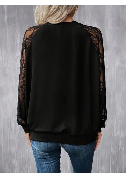 Ulak Handmader Kadın Uzun Dantel Kollu Bisiklet Yaka Viskon Bluz modelleri
