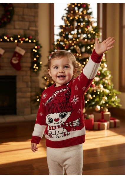 Yılbaşı Kedi Desenli Çocuk Triko Kazak