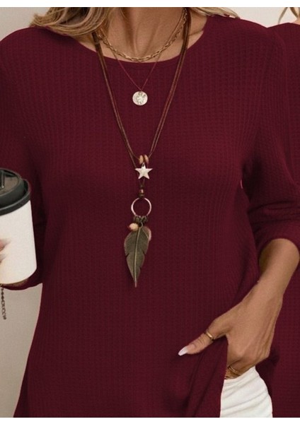 Ulak Handmader Kadın Uzun Kollu Yuvarlak Yaka Arkadan Düğmeli Waffle Bluz fiyatları