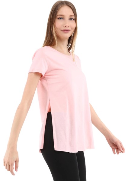 Kadın %100 Pamuk Bisiklet Yaka T-Shirt Fumus Pembe modelleri