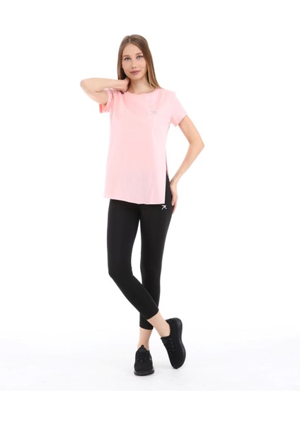 Kadın %100 Pamuk Bisiklet Yaka T-Shirt Fumus Pembe indirimleri