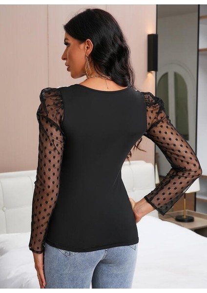 Emineulak Kadın Uzun Kollu Omuz Inci Kollar Tül Detay Viskon Bluz fiyatları