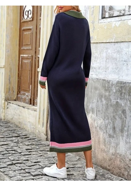 Ulak Handmader Kadın Uzun Kollu Yakalı Çok Renkli Triko Uzun Elbise indirimleri