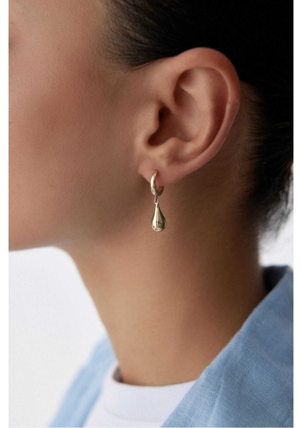 14 Ayar Altın Damla Halka Küpe