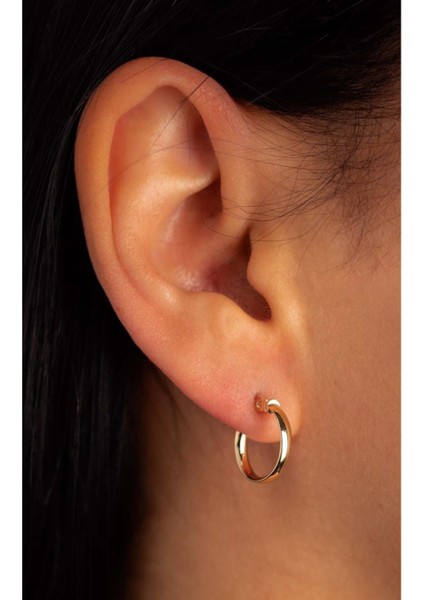 14 Ayar Altın Bombe Halka Küpe Orta