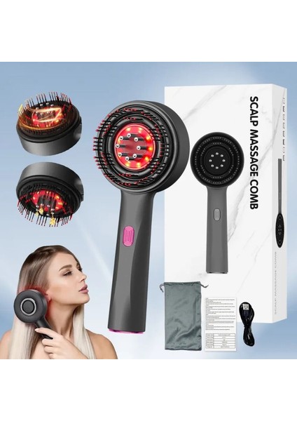 Elektrikli Titreşim Masaj Tarak – Kırmızı Işık Terapi, Saç Büyüme Destekleyici, Anti Saç Dökülmesi Saç Derisi Masaj Fırçası, Sıvı Yağ Aplikatörlü