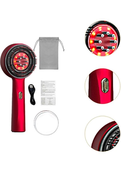 Elektrikli Titreşim Masaj Tarak – Kırmızı Işık Terapi, Saç Büyüme Destekleyici, Anti Saç Dökülmesi Saç Derisi Masaj Fırçası, Sıvı Yağ Aplikatörlü
