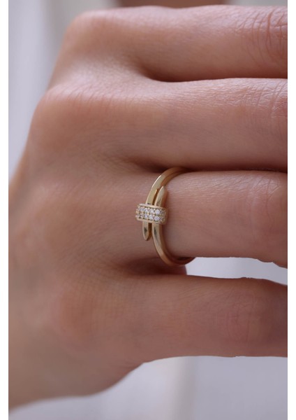 14 Ayar Altın Modern Taşlı Çivi Yüzük fiyatları