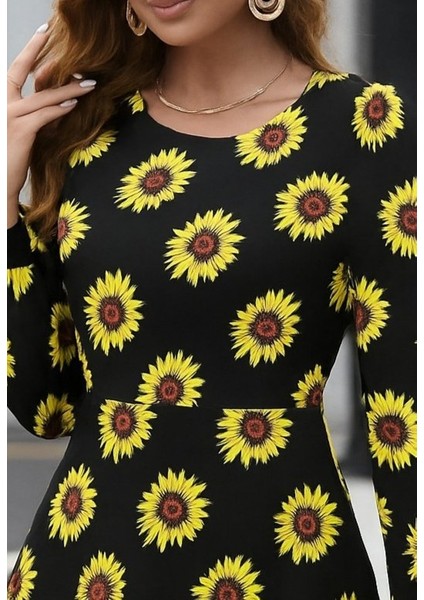 Ulak Handmader Kadın Uzun Kollu Bisiklet Yaka Desenli Kısa Krep Elbise fiyatları