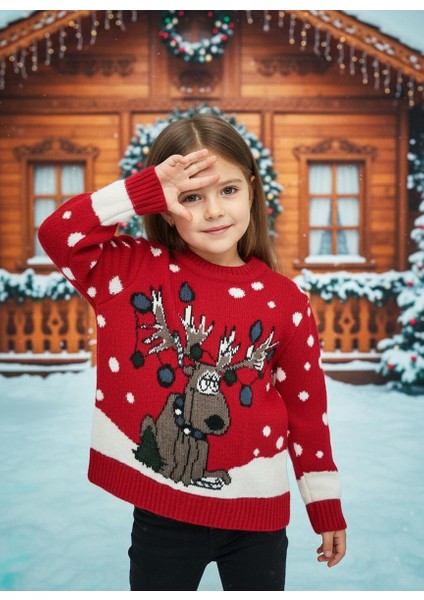 Yılbaşı Geyik Desenli Çocuk Triko Kazak