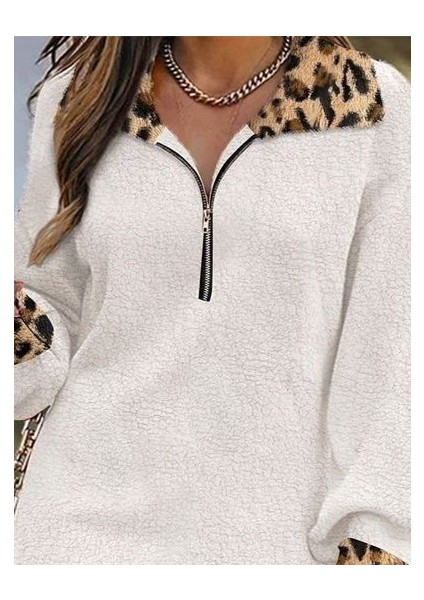 Ulak Handmader Kadın Uzun Kollu Yakalı Önden Fermuarlı Leopar Detaylı Mini Peluş Elbise fiyatları