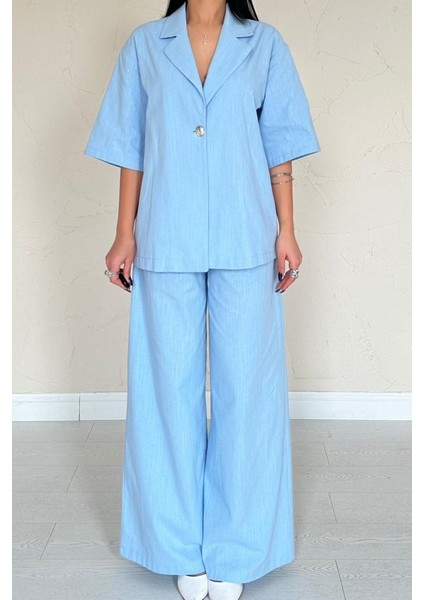 Ulak Handmader Mavi Önü Tek Düğmeli Ceket Pantolon Takım modelleri